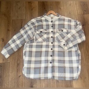Who’s That Girl Gray and White Plaid Button-Up Shirt Shacket 3X